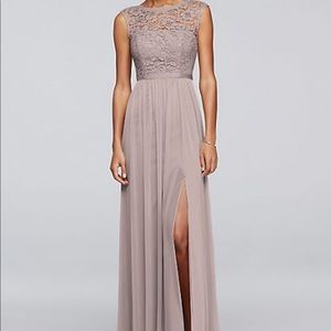 David’s Bridal Long Bridesmaid Dress w Lace Bodice